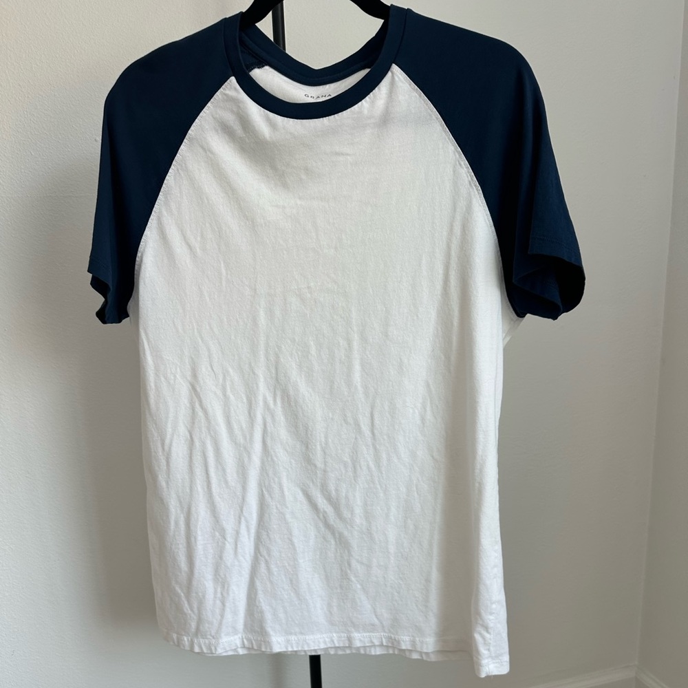 Grana White and Navy Cotton Baseball Tee - Large
